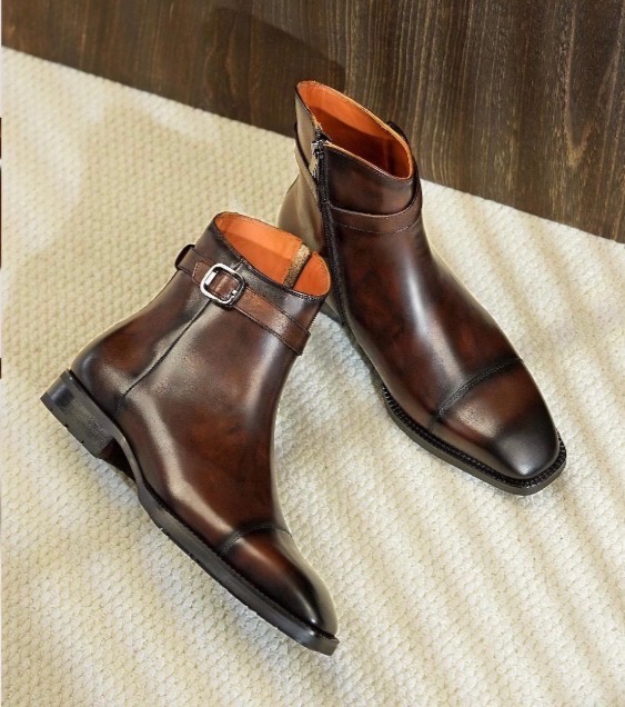 Brown leather dress boots