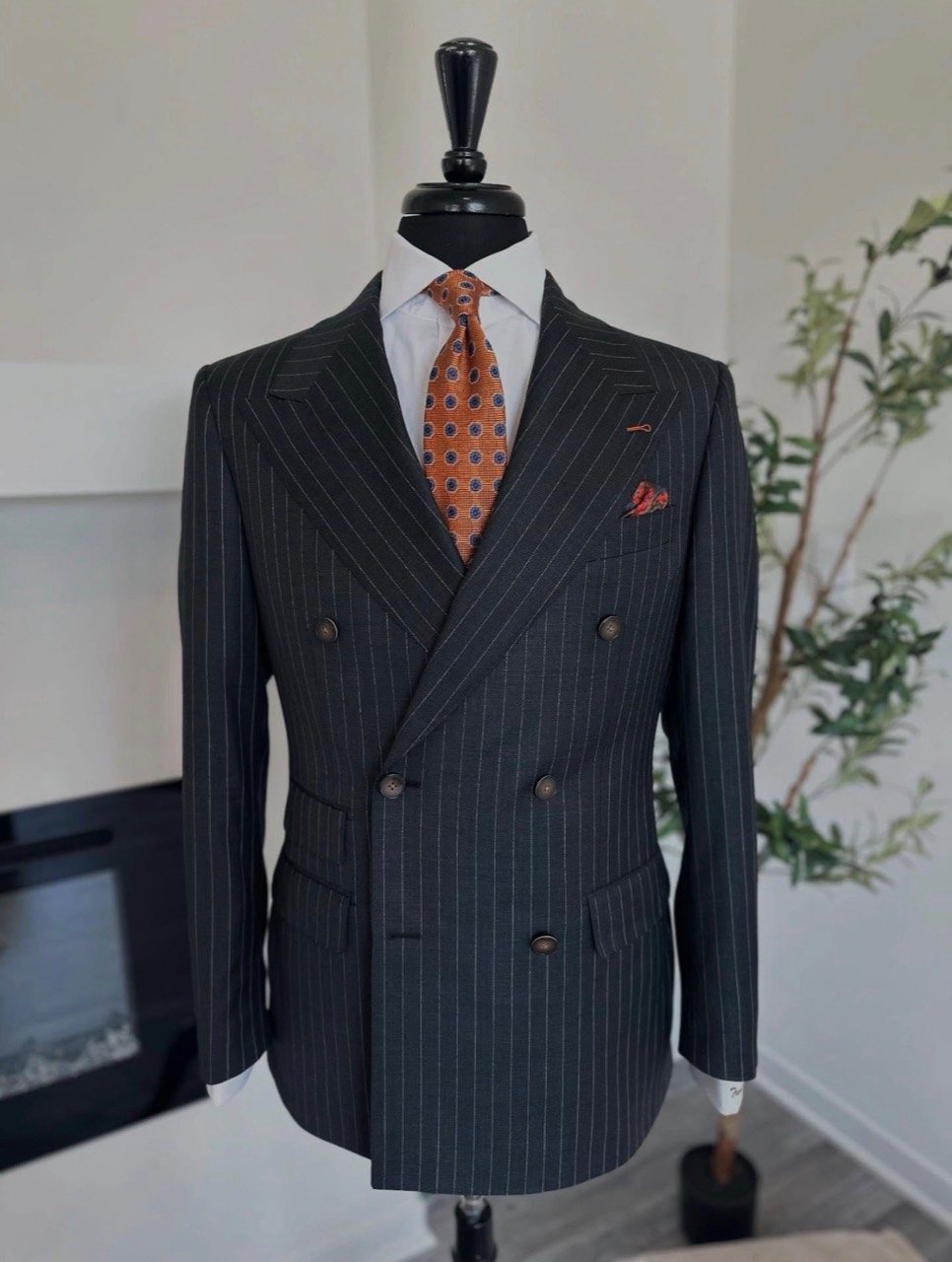Double-breasted pinstripe custom suit inspiration