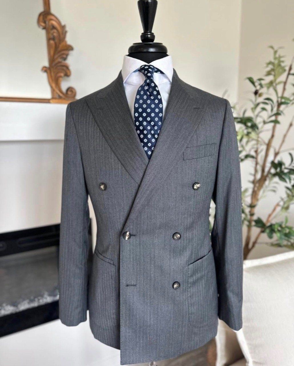 Gray double-breasted custom suit inspiration