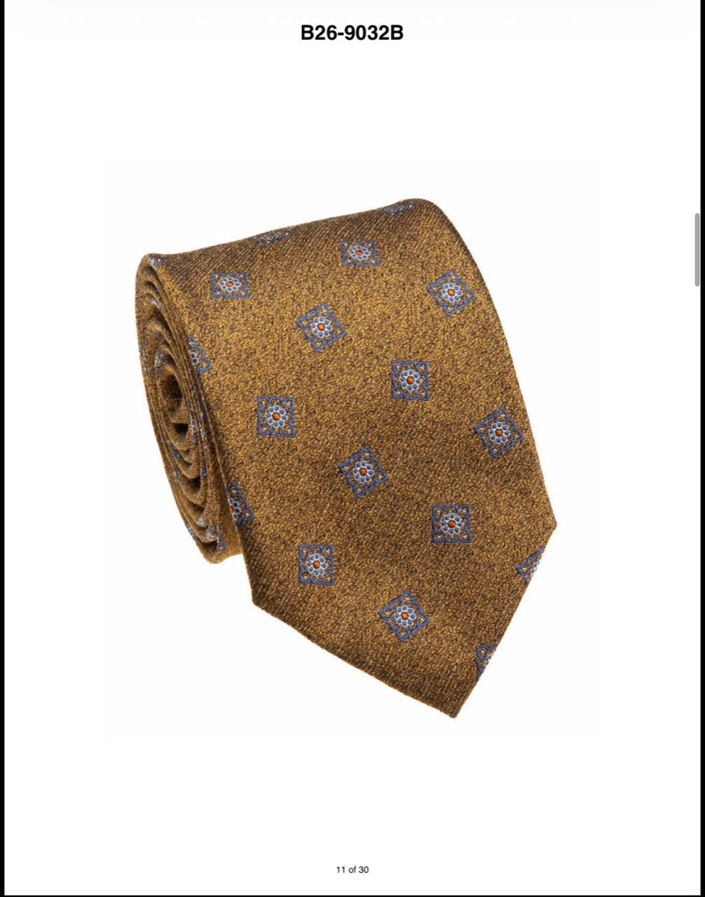 Gold and blue geometric silk necktie
