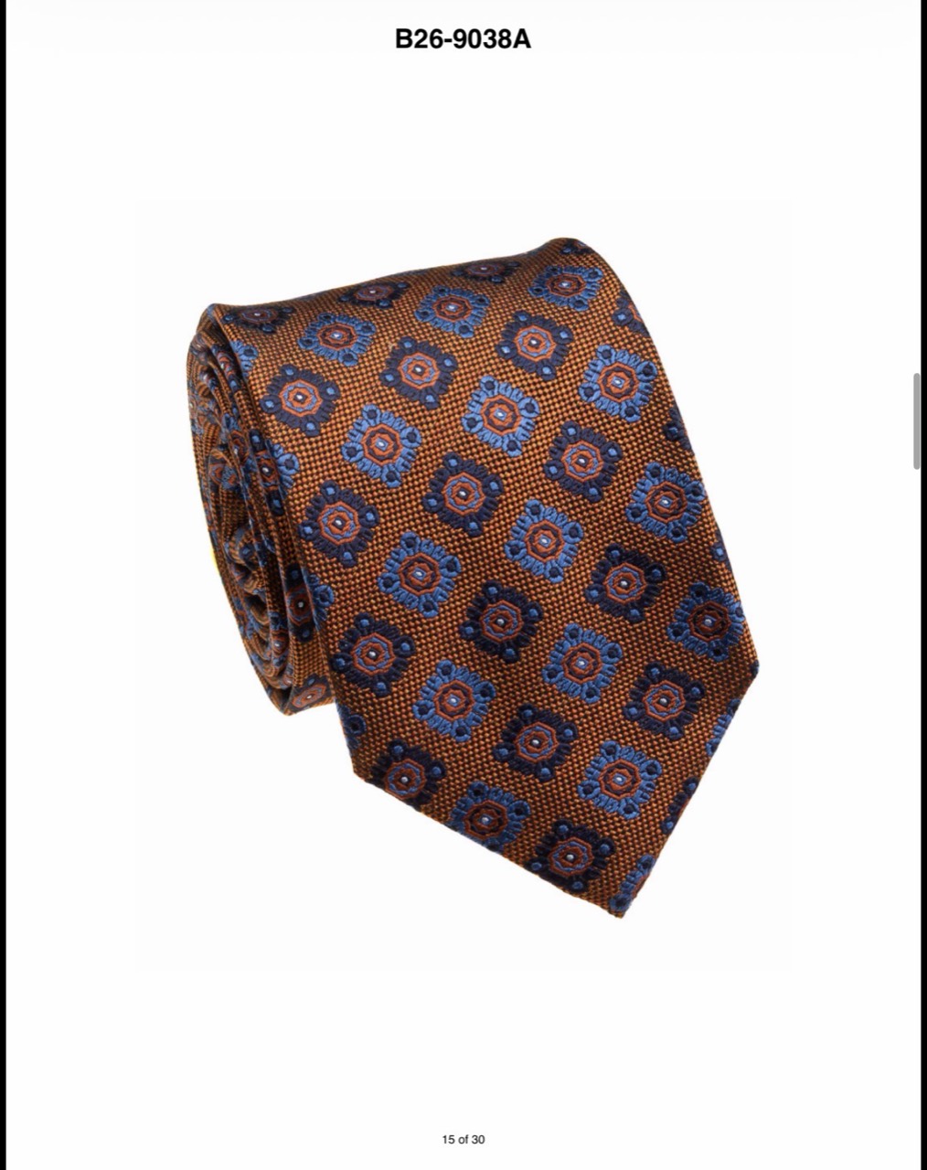 Copper and blue floral silk necktie