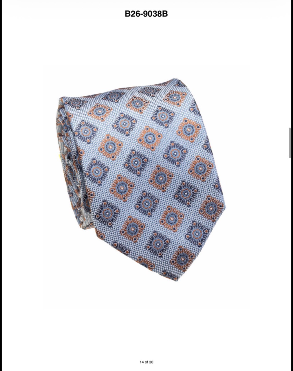 Light blue and rust floral silk necktie