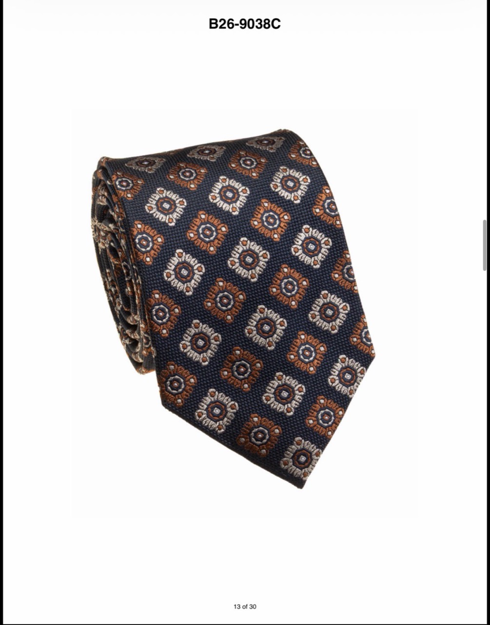 Navy and rust floral silk necktie