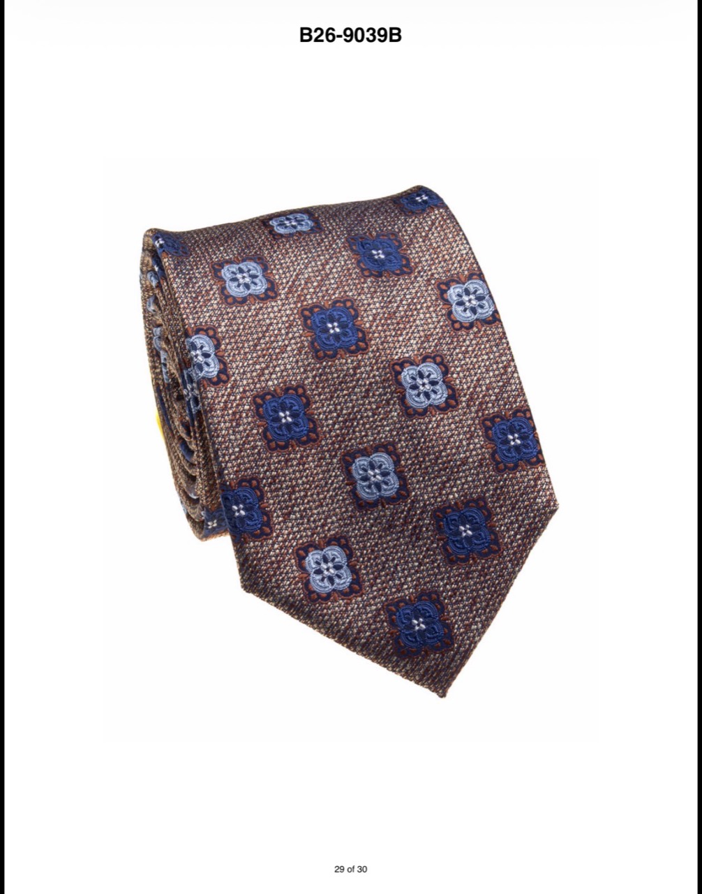 Bronze and blue floral medallion silk necktie