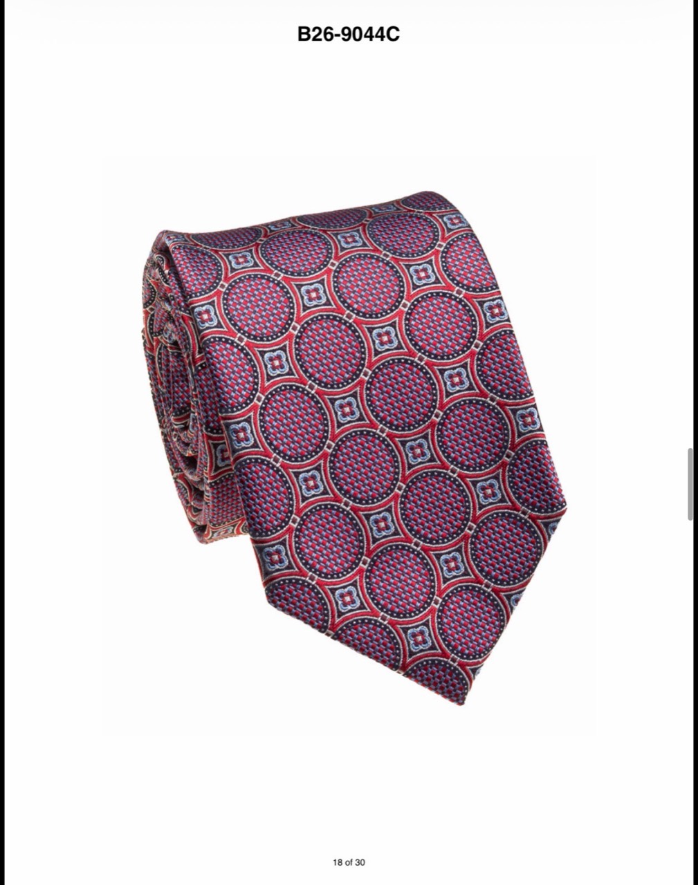 Red and navy geometric medallion silk necktie