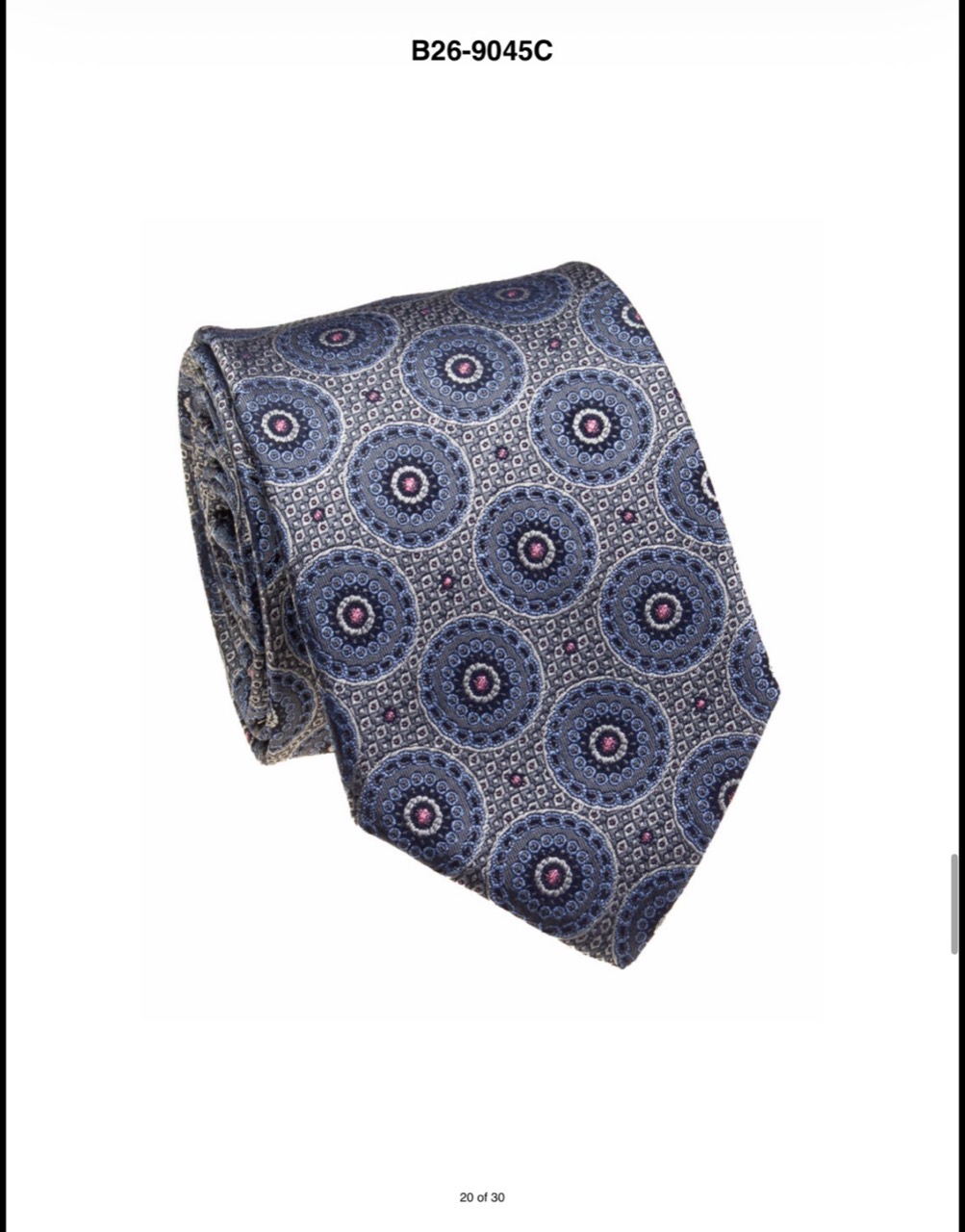 Charcoal and blue circular medallion silk necktie