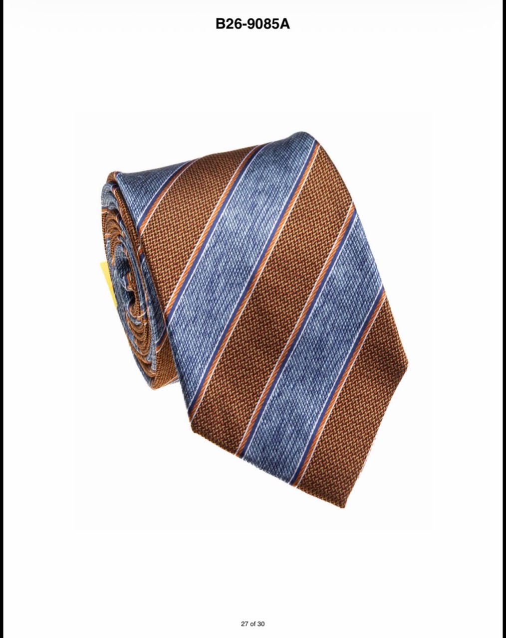 Rust and blue striped silk necktie