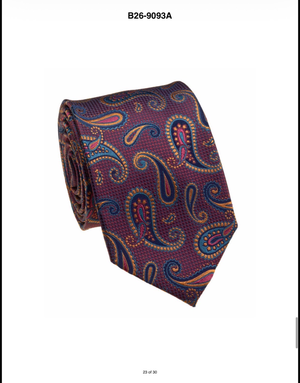 Burgundy paisley silk necktie