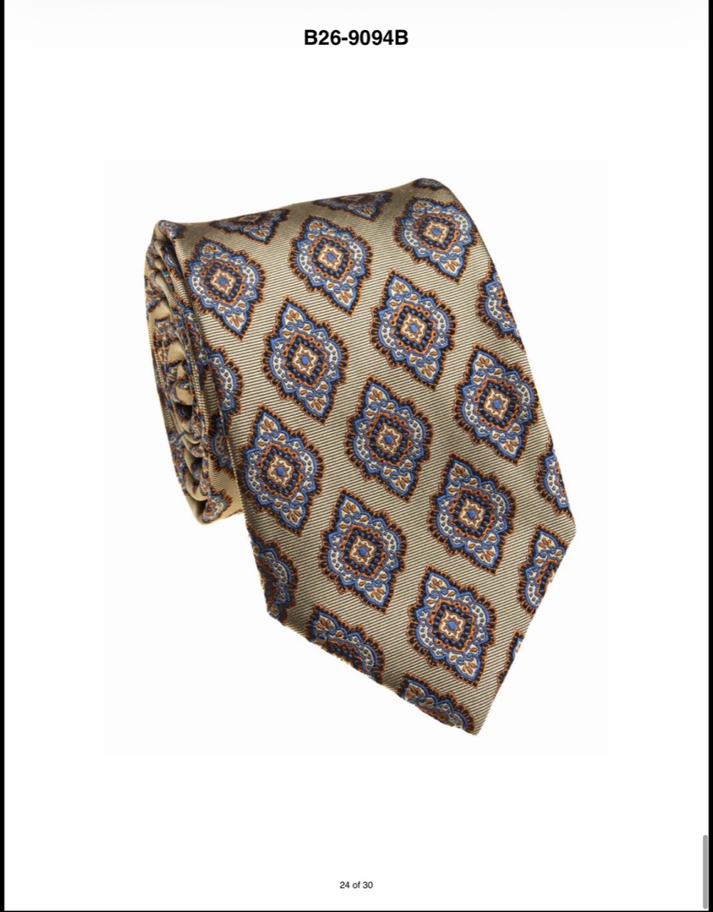 Tan ornate medallion silk necktie